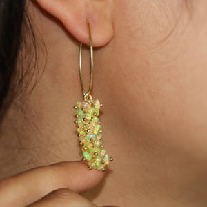 925 argent Sterling français crochet perlé cluster boucles d'oreilles naturel jaune opale pierre de naissance mariage Occasion bijoux cadeau pour les femmes - Product Image 3