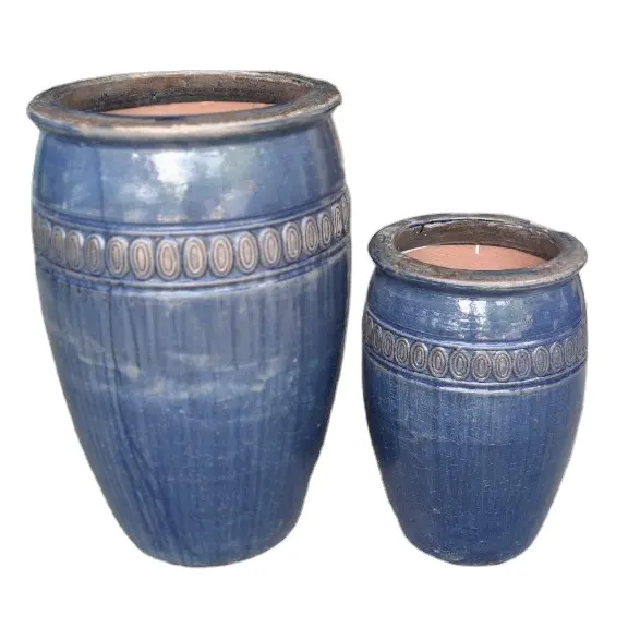 サファイア陶器セラミック屋外植木鉢粘土花瓶ブルーベトナム陶器落下グリーンガーデンポット用品