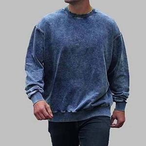 Men's 100% Cotton Acid Washed French Terry Hoodies Sweatshirts Custom Embroidered Basics Crewneck 400G - Product Image 6
