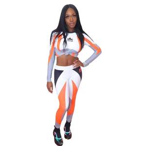 <b>Women</b> Long Sleeve Crop Top And High Waist <b>Leggings</b> Two Piece Workout Activewear Stretch Fitness Set - Product Image 1