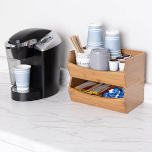 Lot de 2 organiseurs de bacs en bambou empilables pour le rangement des dosettes de café - Product Image 1