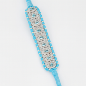 รยา จิวเวลส์ เงินสเตอร์ลิง บลูโทปาซคลาสสิก สไตล์โบฮีเมีย ชุบโรเดียม 6x4 มม- 26.20 กรัม สร้อยข้อมือแบบพันด้าย ของขวัญสำหรับทุกเพศ - Product Image 3