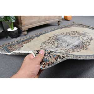 Classic Beige Blue Vintage <b>Turkish</b> Rug 3.8 X 6.5ft Handmade Patchwork Rectangle Striped Wool <b>Carpet</b> for Living Room Latex - Product Image 3