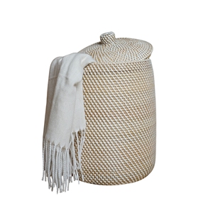 Elegant White Beige Rattan <b>Basket</b> <b>with</b> <b>Lid</b> Organize Home Clothing <b>Storage</b> and Laundry Hamper Other <b>Wicker</b> <b>Baskets</b> Organization - Product Image 4