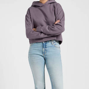 New Design Women's 100% Cotton Crop Top <b>Hoodie</b> Drop Shoulder <b>Workout</b> Training Gym Cropped <b>Hoodie</b> for Winter - Product Image 3