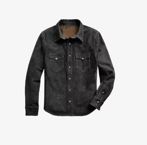 <b>Men</b> Premium Suede Leather Trucker Western Street Style <b>Shirt</b>-Customizable Breathable Casual <b>Shirt</b> <b>with</b> Front <b>Pockets</b> - Product Image 5