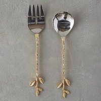 Ensemble élégant de cuillères à salade en acier inoxydable, écologique, compatible lave-vaisselle, avec poignée décorative, ustensiles de service pour cuisine et salle à manger