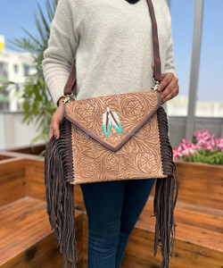 คุณภาพสูง Designer Tooled หนังผู้หญิงขนาดใหญ่ Fringe สลิงกระเป๋าร้อนขายขนาดกะทัดรัดสไตล์ตะวันตกแกะสลักกระเป๋าถือผู้หญิง - Product Image 3