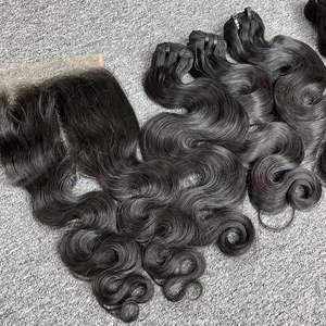 Paquete de cabello de trama de onda de cuerpo de alta calidad cabello vietnamita crudo un donante Bla encaje tupé Base pelucas cortas para mujeres Bla - Product Image 2