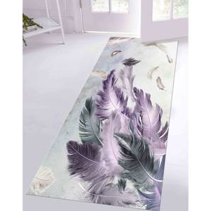 Tapis imprimé avec motif de plumes violettes et grises - Design moderne et contemporain, avec poils doux - Product Image 4