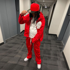 Prince Loose Causal Black Blank Man Side Buttons Sweatsuit Stripe Flared Nylon Jogger Poliéster Cargo Chándal Set para hombre - Product Image 2