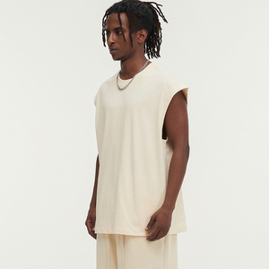 เสื้อยืดแขนกุดสีดำแบบกำหนดเองคอกลมทรงพอดีตัวซักด้วยผ้าฝ้าย100% DDP - Product Image 2