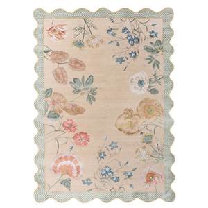 พรมขนสัตว์และไหมไผ่ถักมือสีเบจและสีน้ำตาลลายดอกไม้และลายทางรูปทรงสี่เหลี่ยมผืนผ้าสำหรับห้องโถงและห้องพัก รุ่น Esk-9038 จาก Jardins Du Monde - Product Image 1