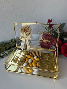 Sophisticated metal <b>glass</b> scroll <b>box</b> with gold-plated accents and a premium finish perfect for elegant jewelry organization - Product Image 5