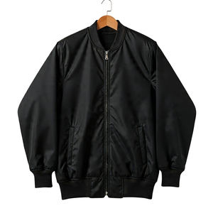 Blouson bomber léger coupe ajustée coupe-vent zippé col rond uni en toile enduite style baseball universitaire - Product Image 3