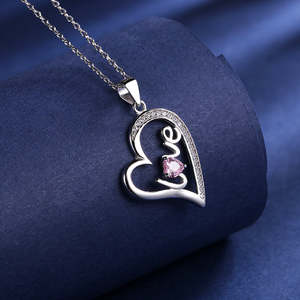 Collana con Ciondolo a Cuore in Argento Sterling Fatto a Mano con Zaffiro Rosa, Placcatura in Rodio Oro Rosa, Ciondoli con Motivo Numerico, Idea Regalo - Product Image 2