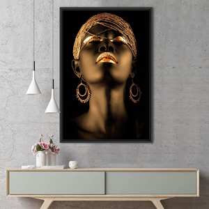 Elegant Abstract Gold Lip Canvas Art Print - Modern Decor,Black <b>Framed</b> - Product Image 1