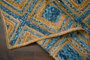 Vente chaude À La Main Design Moderne Naturel Tressé Boho Jute Tapis Bleu Écologique Antidérapant Taille Personnalisable - Product Image 5