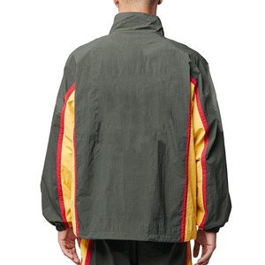 Customizable Logo Mens Retro Color Block Windbreaker <b>Jacket</b> Dark Green Striped Full Zip Stand Collar <b>Track</b> <b>Jacket</b> New Arrivals - Product Image 2