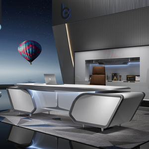 Bureau de direction convertible en forme de L, moderne et luxueux, laqué blanc, avec des fonctionnalités intelligentes automatiques pour les PDG et les présidents - Product Image 4