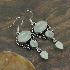 Pendientes de piedras preciosas Aguamarina de plata de ley sólida 925, pendientes de forma ovalada para mujeres y niñas, Pendientes colgantes, joyería de plata - Product Image 3