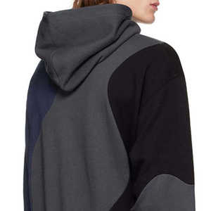 2025 nouveaux hommes automne pull polaire Patchwork à capuche brodé motif solide coupe régulière sans cordon à capuche 100% coton - Product Image 4