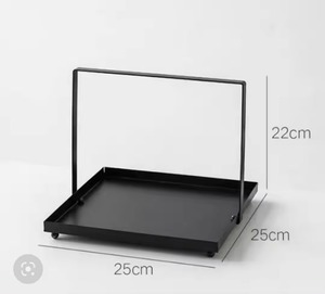 <b>Black</b> Decorative Rectangle <b>Serving</b> <b>Tray</b> with Silver Stainless Steel Handles - Product Image 1