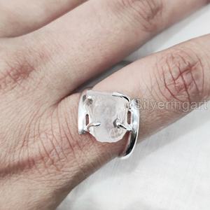 Joyería de piedra en bruto, anillo para mujer, piedra preciosa Natural cruda de cuarzo rosa, piedra natal de abril, banda de Punta cruzada, anillo de Plata de Ley 925 - Product Image 2