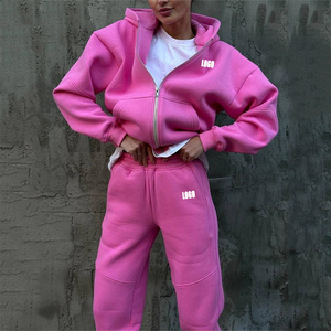 Jersey personalizado Fitness Chándal 2 piezas Sudadera con capucha Conjuntos Entrenamiento Fleece Zip Up Entrenamiento Deportes Jogger Set para mujeres - Product Image 2