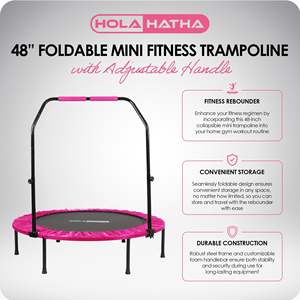 HolaHatha 48 Inch Pink Mini Fitness <b>Trampoline</b> Safe Outdoor Inflatable with Adjustable Handle Foldable Design - Product Image 3