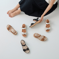 [JSHOE] Sandales plates en cuir pour femme avec boucle - Semelle souple et amortie, design découpé au laser, chaussures d'été légères
