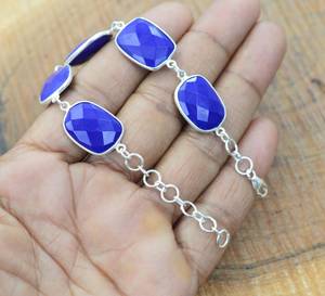 Cut Blue Sapphire Glowing Tennis 925 Sterling <b>Silver</b> Luxury GIA Certified <b>Charm</b> Adjustable <b>Bracelet</b> for Women - Product Image 3