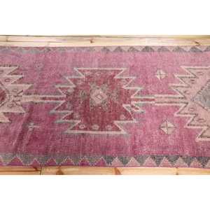 3x10,1 ft Herki Vintage Rug, <b>Red</b> Solid Turkish Rug <b>Wool</b> - Product Image 3