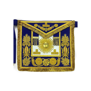 Delantal de gran maestro del pasado masónico Premium, delantales de masón con cinta lisa azul bordada en oro - Product Image 5