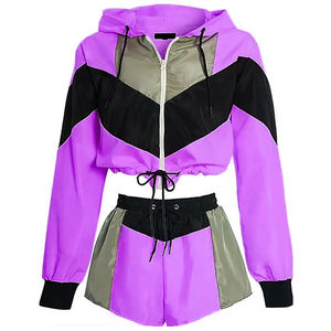 Wholesale Windbreaker Shorts Set Custom Windbreaker Zip up Shorts 2 Piece Set Sweat suits Color Block Nylon Tracksuits - Product Image 6