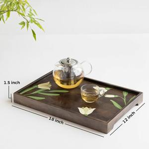 Ensemble tendance de 3 plateaux de service en bois, motif floral peint à la main, passe au lave-vaisselle, style Art Déco mobile, pour diverses occasions - Product Image 3