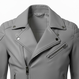 Veste de moto en cuir d'agneau gris pour femmes, sur mesure, vente en gros, prix d'usine, style motard, manteau tendance pour femmes, service OEM - Product Image 5