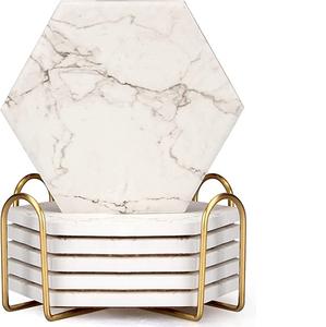 Posavasos de mármol con soporte de hierro, producto de cocina, 6 unidades - Product Image 2