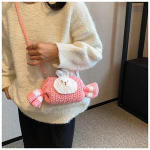 Sac bandoulière en coton au crochet, motif lapin blanc et bonbon, avec nœud moyen et fermeture à crochet, tendance, portable, pour femme, cadeau mignon - Product Image 2