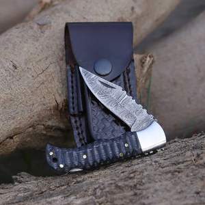 Cuchillo Plegable Damasco de Venta Caliente al por Mayor con Mango de Madera, Grado Industrial OEM, para Campismo al Aire Libre, Personalizable con Funda - Product Image 4