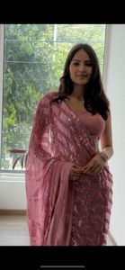 Sari bordado Georgatte pesado de último diseñador con Secuencia de estilo Bollywood para ropa de fiesta - Product Image 3
