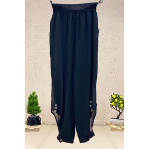 Paça Düğmeli Fileli Keten Şalvar Pantolon - Product Image 2