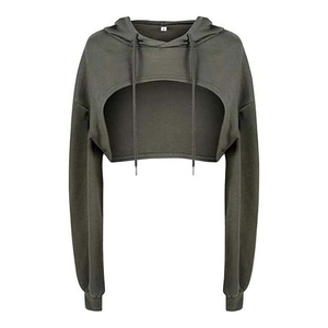 Nouveau Sexy couleur unie dos nu tenue décontracté vêtements pour femmes grande taille vêtements de plein air blanc respirant haut court pull à capuche - Product Image 1