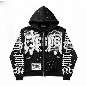 Sudadera con Capucha Personalizada con Pedrería de Jesucristo, Chaqueta de Invierno con Cremallera, Estilo Moderno, 100% Algodón Jersey, Ecológica, Resistente al Viento, Unisex - Product Image 3