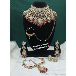 Ensemble de collier ras du cou ethnique plaqué or pour femmes, avec pendentif en perles émaillées, boucles d'oreilles Jhumka, Tikka, pour mariage et fiançailles - Product Image 1