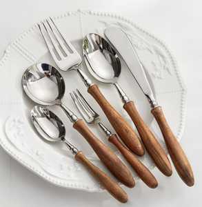 Vajilla DE BODA Cubiertos Mango de madera Juego de cubiertos de acero inoxidable Cucharas DE BODA DE LA India Juego de cubiertos de acero de portabilidad - Product Image 1