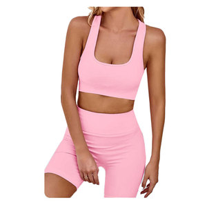 Wholesale Cotton Active Sports Wear <b>Shorts</b> Women Sports Bra Yoga Set Gym Workout Training <b>Jogger</b> Running - Product Image 6