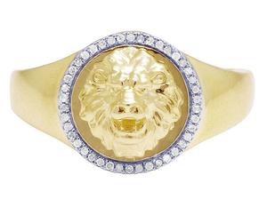 Bague pour homme Lion Face en or jaune 10 carats diamants cultivés en laboratoire pour bijoux Hip Hop de luxe audacieux et vêtements de déclaration - Product Image 1