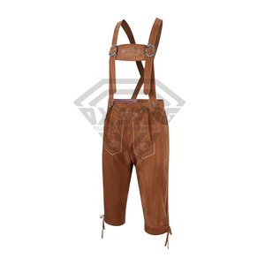 Men's Bavarian Oktoberfest Lederhosen 100% Genuine Swede Brown Leather Embroidered Shorts Fashionable Solid <b>Canvas</b> Trousers - Product Image 3