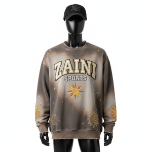 Sweat-shirt en molleton épais 350 GSM, dégradé de brun, broderie personnalisée, logo en strass, sweat-shirts basiques - Product Image 1